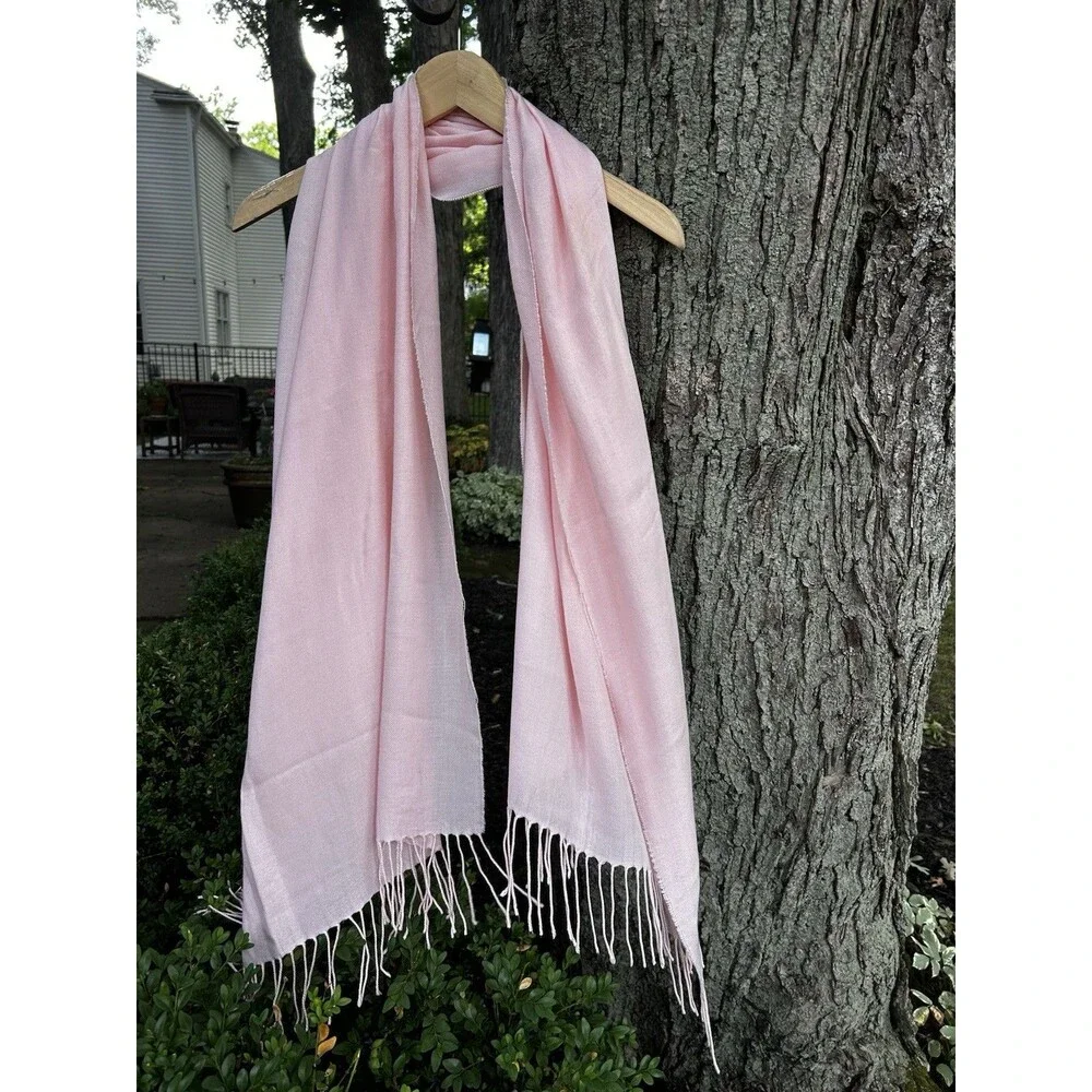 Cashmere Finished Scarf Wrap Pink Fringe Made in Italy Knit Classic Statement